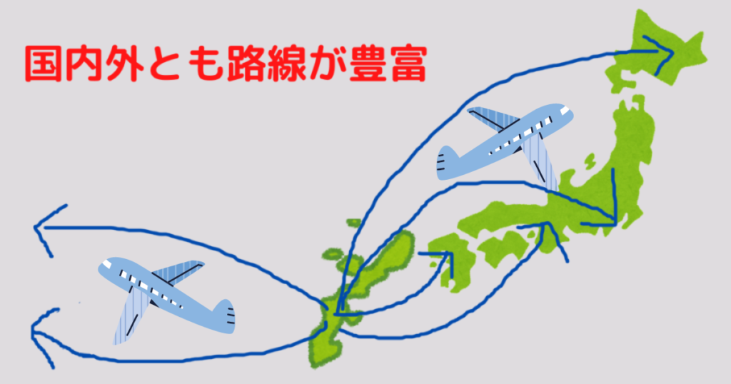 沖縄から飛行機の便は、国内外とも路線が豊富。